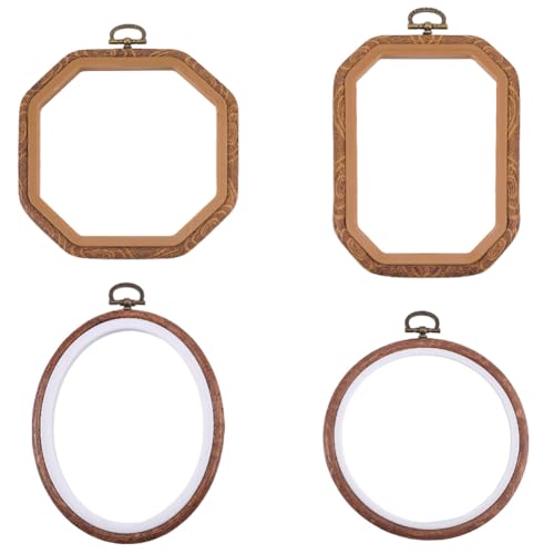 CRASPIRE 4 Marco Exhibición Bordado 4 Estilos Aro Costura Plástico Imitación Madera Círculo Ovalado Rectangular Octogonal Punto Cruz Adornos Colgantes Marcos Arte Manualidades Decoración del Hogar.