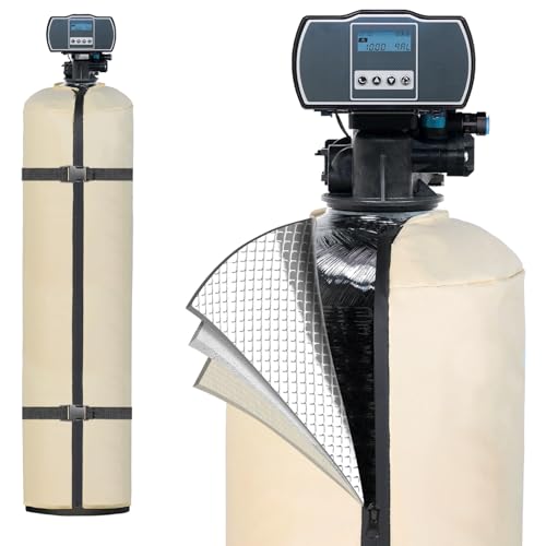 Water Softener Cover Outdoor, 3 Layers Insulation Water Softener Tank Jacket, Heavy Duty Outdoor Insulated Water Softener Tank Cover, Water Softener Covers for Outside Units, 10''D x 54''H- Beige