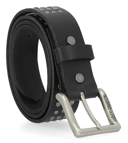 Harley-Davidson Men's Triple Row Studded Genuine Leather Belt - Black2