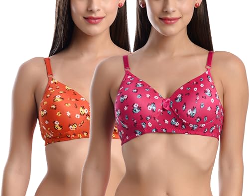 Image of FIMS - Fashion is my style Women Cotton Blend Floral Lightly Padded Bra Non-Wired Full Coverage Multicolor Cup- B