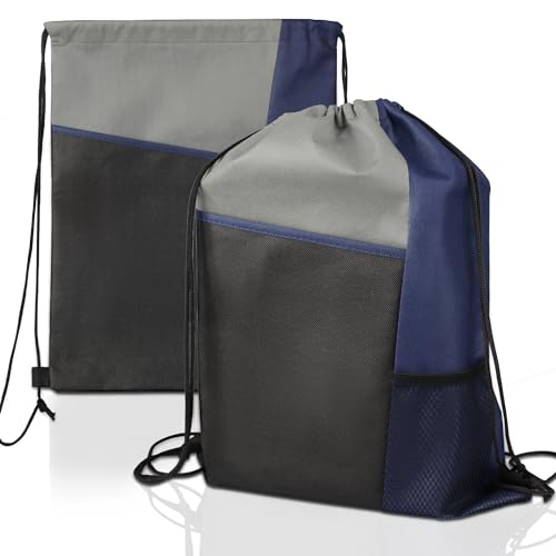 Drawstring Backpack Gym Sackpack Draw String Back Bag Cinch Bags with Water Bottle Mesh Pocket for Sports, Travel (DARK BULE)