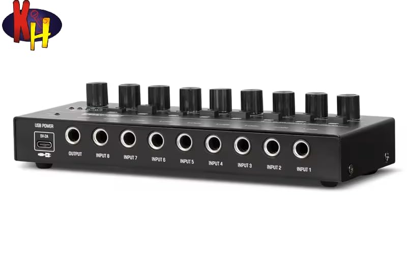 Image of kh 8 Channel Line Mixer Ultra Low Noise Compact Audio Mixer with Type C 5V Power and Individual Volume Controls for Home Studio Stage Performance Bars and Small Venues
