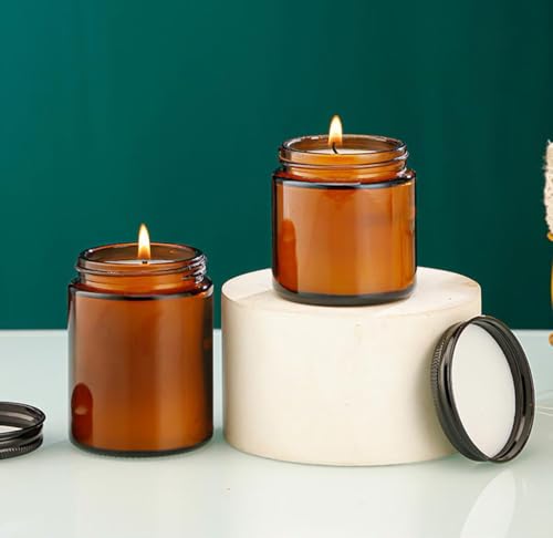 ASTRQLE Lot de 2 pots en verre ambré de 240 g et 226,8 g, pots ronds à côtés droits, conteneurs de rangement de voyage avec alliage d'aluminium noir pour lotions, crème, beurre – vue 7