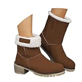 Winterstiefel Damen Kurzschaft Stiefel Absatz Gefüttert Winterboots Frauen Boots Wildleder Elegant...