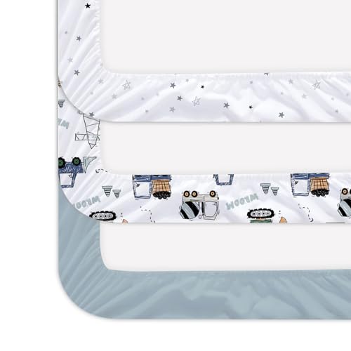 Image of Plushii Crib Sheets for Boys Girls,Baby Crib Sheets Fitted 3PK for Standard Crib and Toddler Bed Mattress,52 inchx28 inchSoft Breathable Microfiber Crib Mattress Cover with Cute Patterns(Truck)
