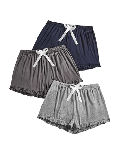 Image of Milumia Women's Plus Size Pajama Shorts Ruffle Hem Sleep Lounge Pj Shorts | 3 Pack,Elastic Waist ,Stretchy,Comfortable,Home Living,Sleepwear