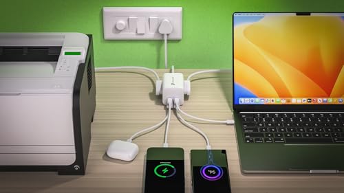 Image of UltraProlink 6 in1 Power Hub Surge Protector | 65W Fast Charging |6 Ports-2 Type-C (PD),2 USB-A & 2AC Sockets (2500W) | for Laptop, iPhone, Android, | Charges iPhone 50% in 30 mins