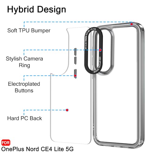 Image of TheGiftKart Hybrid Shockproof Back Cover Case for OnePlus Nord CE 4 Lite 5G | Stylish Camera Border | Electroplated Buttons | Crystal Clear Hard Back Cover Case (TPU & PC, Smoked Bumper)