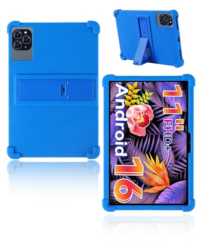 Protection silicone Zenva T90 11 pouces : étui souple bleu avec support de tablette