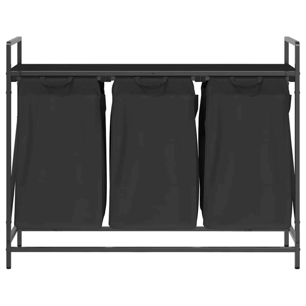 Cesto portabiancheria a 3 scomparti in Polka nero Dab con sacchetti