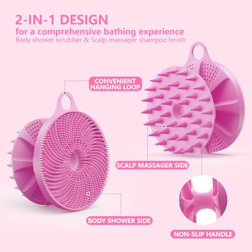 Image of 2 In 1 Silicone Brush, Body Shower Scrubber And Scalp Hair Massager Shampoo Brush, Deeply Cleansing Skin, Dandruff Removal And Hair Growth, Gentle For Women Men Sensitive Skin (Lilac)