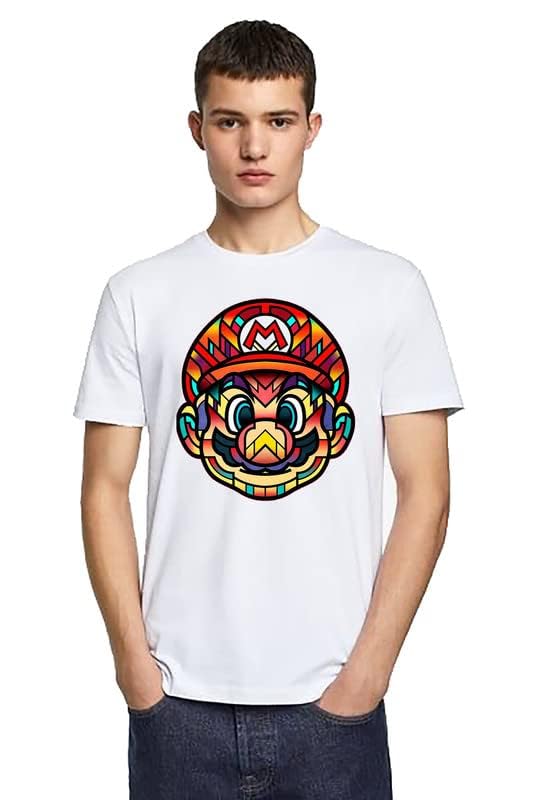 VLAM Oversized Fit Cartoon Printed Mario Unisex Tshirt White