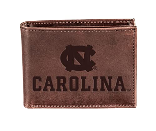Evergreen Team Sports America NCAA University of North Carolina Brown Wallet | Bi-Fold | Officially Licensed Stamped Logo | Made of Leather | Money and Card Organizer | Gift Box Included