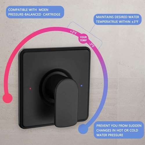 Shower Trim Kit, Compatible with Moen Posi-Temp Valve, Matte Black - Thumbnail 4