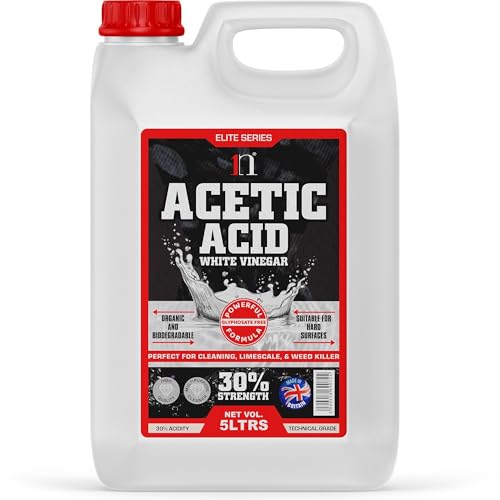 Pure White Vinegar 30% Acetic Acid Glyphosate Free Concentrate 6 x Stronger Than Regular White Vinegar | Cleaning Vinegar Tough Stain Remover & Natural Weed Killer for Garden Use (1 x 5L)