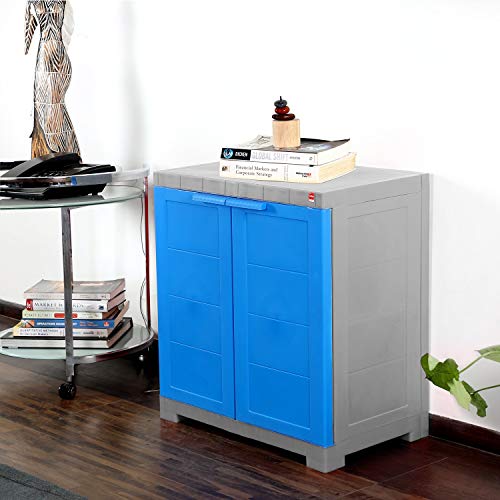 Image of Cello Novelty Big Plastic 2 Door Cupboard with 3 Shelves (Orange and Brown) Novelty Plastic Compact 2 Door Cupboard - Blue and Grey