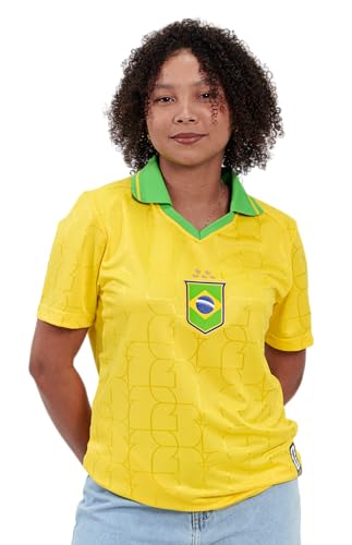 Camiseta Brasil Unissex Polo Amarelo Casual Elegante | Produto Oficial Licenciado Copa do Mundo FIFA 26™ - Tamanho M