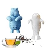 2 pcs silicone Tea Infuser,loose tea strainer,Cute tea infuser gift set for loose leaf tea, reusable tea infuser,is ideal gift for tea lovers (Seals + Hippos)