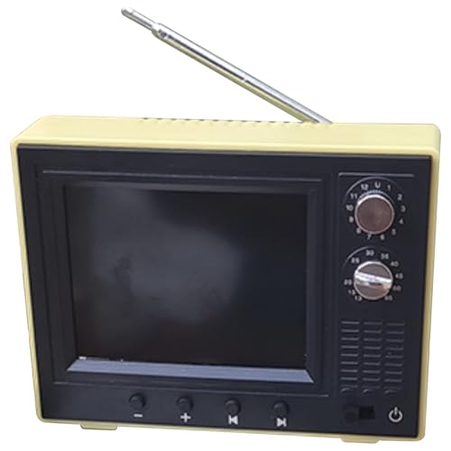 NASSMOSSE Dollhouse TV 1:12 Scale USB Rechargeable Vintage Mini TV Toy That Can Play Video with LCD Screen & 180 Rotatable Antenna Dollhouse Furniture for DIY Setting Accessories Yellow