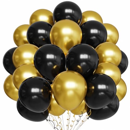 YMSZ Black and Gold Balloons, 100pcs 12Inch Graduation Birthday Balloons