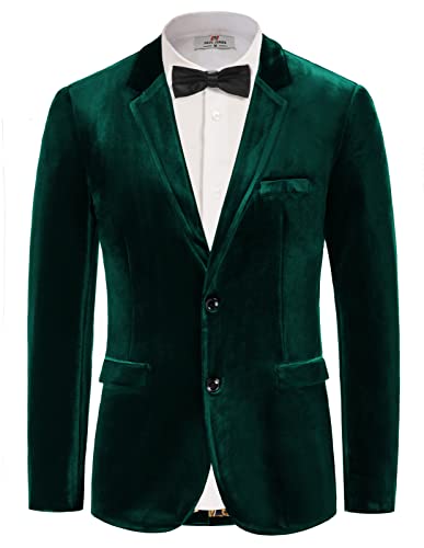 PaulJones Chaqueta de Terciopelo para Hombre, Chaqueta de Esmoquin de Dos Botones, Verde navideño L