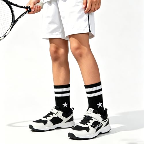 GOVIA Jungen Socken Tennissocken Kinder Baumwolle Atmungsaktiv Sport Socken Weich Schweißabsorbierend Streifen Stern Muster Bequem Alltag 6 Paar 2336BL 35-38