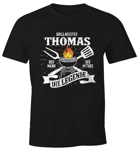 MoonWorks® Herren T-Shirt personalisierbar Grillmeister eigener Name die Legende Grillen Geschenk Fun-Shirt Schwarz XL