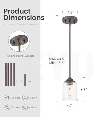 Image of zeyu Farmhouse Hanging Pendant Lights 2 Pack, Modern Pendant Lights Kitchen Island with Clear Glass Shade, Oil Rubbed Bronze Finish, ZSL104MIL-2 ORB