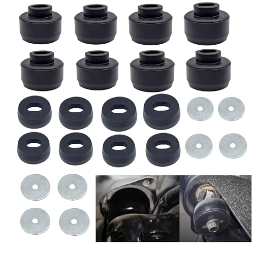 7-141 Body and Cab Mount Bushing Kit Compatible with Chevy Silverado & Sierra 2WD/4WD 2500 1500 1999-2014 Polyurethane Body Cab Mounts + Washers Black (24PCS) 7-141/7141