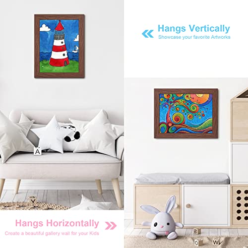 Image of [2Pack] Kids Art Frames, 9x12 Front Opening Kids Artwork Frames Changeable, Brown Artwork Display Storage Frame for Wall, Holds 50 Pcs, for 3D Picture, Crafts, Children Drawing, Hanging Art, Portfolio
