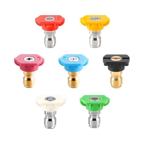 Tool Daily Pressure Washer Tips, Set of 7 Power Washer Nozzle Tips Multiple Degrees, 1/4 Inch Quick Connect, 2.5 GPM