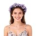June Bloomy Rose Flower Leave Crown Bridal Halo Headband with Adjustable Ribbon (Lavender)