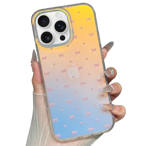 Jmltech for iPhone 15 Pro Max Case Cute Iridescent Bow Women Trendy with Color Changing Hearts Girly Sparkle Shockproof Protective Phone Cases for iPhone 15 Pro Max