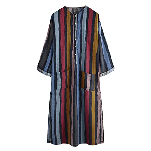 Dubai Robe de chambre musulmane en coton respirant à rayures pour homme, multicolore, L