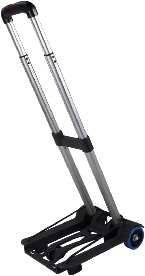 NUOBESTY Folding Aluminum Alloy Trolley Cart with Thickened Wheels Portable Pull Rod Luggage Carrier for Shopping and Travel Compact Design Random Wheel Color