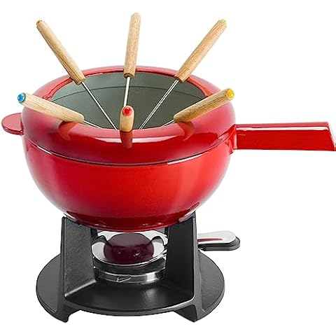 Zwilling Cherry Enamel Fondue Set with Forks Cover