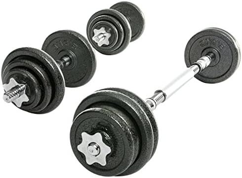 20kg Cast Iron Adjustable Dumbbell Set with Solid Steel Handles - Easy Convert to Barbell for Home Fitness Bodybuilding Training Gym