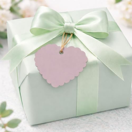 Image of CVANU (300-PCS) Decorative Heart Shape Color Paper Tags & Finish Cut Hole for Hanging with Jute Rope for Gift & DIY Crafts| Message Note| Labeling & Writable (2.16x2.36inch) Old Pink