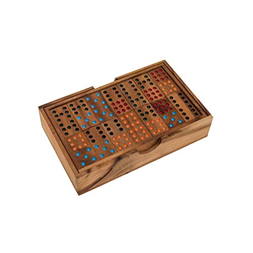 Double 9 Dominoes en caja de madera con puntos color miniatura 3