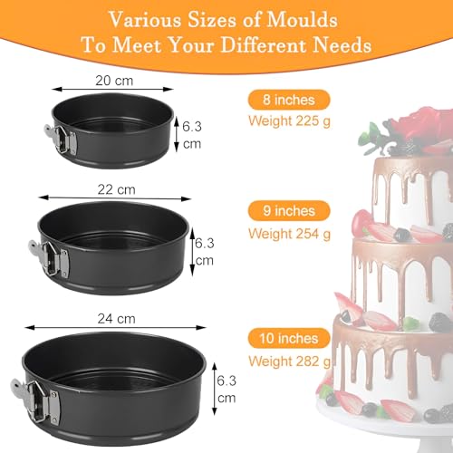 Tortiera Rimovibile,Professionale Teglia Da Forno Rotonda Springform,Stampo Torta Con Clip,In Rivestimento Antiaderente,3 Pezzi Rimovibile Stampi per Dolci(20/22/24 Cm),Per La Cottura Di Torte E Dolci - immagine 3