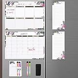 Magnetic Dry Erase Calendar Set for Fridge and Wall,4 Pcs Magnetic Whiteboard Calendar-Monthly & Weekly Planner,Bonus Notes and Grocery,4 Fine-Tip Markers with Cute Marker Holder & Eraser,17x12 inch