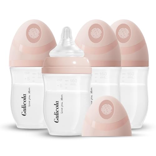Image of Gulicola PP (NOT Glass) Baby Breastfeeding Bottles Newborn Set 4 Pack, Extra Slow Flow Nipples, 0 Months +, 5 oz - Pink