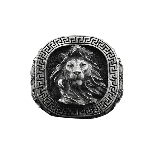 BySilverStone - Maned Lion Handmade Sterling Silver Men Signet Jewelry, Animal Motif Ring, Leo Zodiac Sign Ring, Leo Astrology Signet Rings for Men, Lion Jewelry