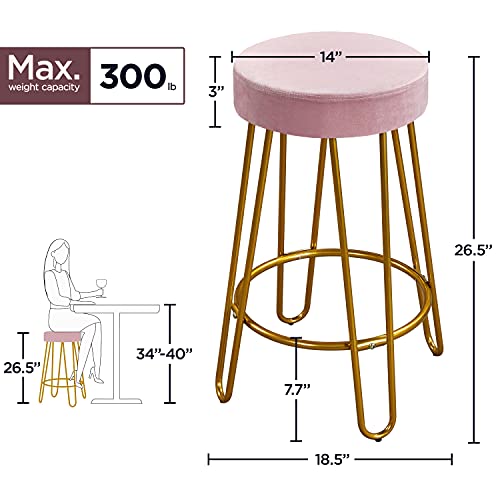 Yaheetech Round Kitchen Counter Stool Home Bar Height Stools With Golden Hairpin Legs Upholstered Velvet Seat For Kitchen/Dining Room Pink, Set Of 2 (Package 1) #TOP2