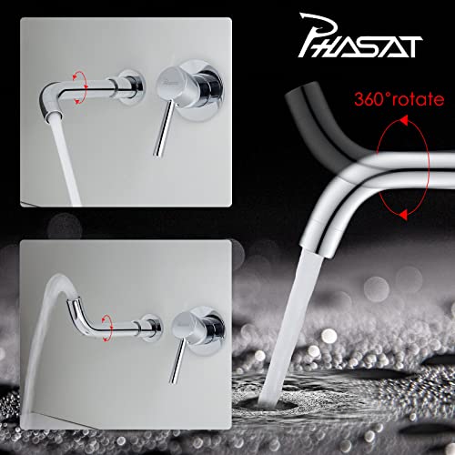 PHASAT Wall Mounted Basin Mixer Taps Brass Basin Tap with 360 Degrees Rotating Spout PTBB06C, Chrome - Image 3