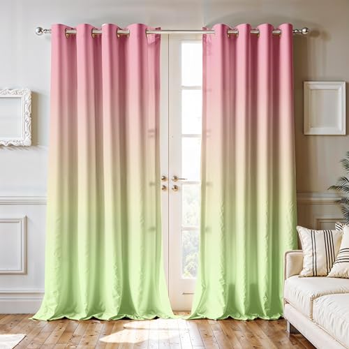 Image of Ultimate Trends Room Darkening Ombre Curtain | Polyester Gradient | Room Doors and Window| 5 FEET Pack of 2, Rose Spring
