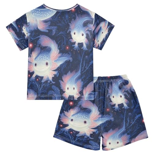 Pajama Sets Short Sleeve Axolotl in Darkness Soft Cotton Summer Sleepwear 2 Piece PJS Size 5-14T2