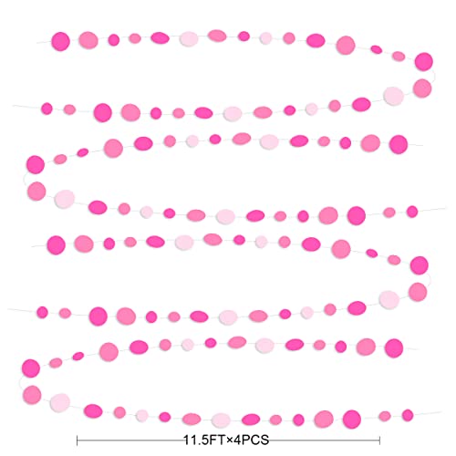 Hot Pink Party Decorations Circle Dots Garland Rose Pink White Hanging Paper Polka Dots Streamer For Birthday Bachelorette Engagement Wedding Baby Bridal Shower Anniversary Minnie Theme Party Supplies #TOP1