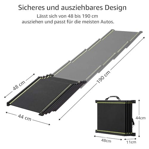 Unipaws 190 cm extra lange Hunderampe für Auto, SUV & LKW, ausziehbare tragbare Haustier-Treppenrampe mit rutschfester Oberfläche, reflektierenden Streifen & sanfter Steigung für Hunde bis 68 kg