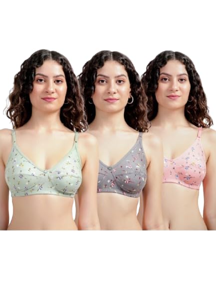 sasuta Women's Non-Padded Bra Wirefree Cotton Blend Elastane Stretch and Adjustable Straps Full Coverage Floral Print Everyday Bra for Women & Girls (Available Size : 30B-40B)-picture-37